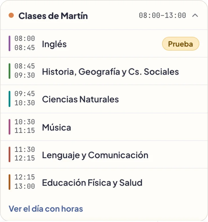 Las clases de un viernes en Widuf, de 08:00 a 13:00, con una prueba de Inglés.