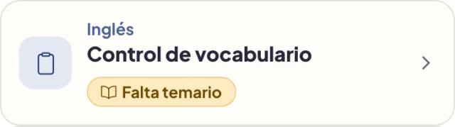 Evaluación: Inglés, control de vocabulario. Falta temario.